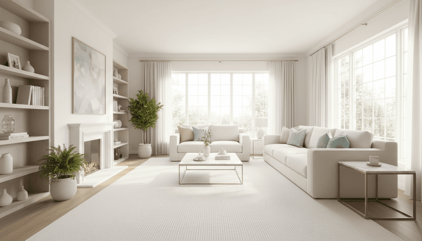 Spotless living room with sunlight coming through windows after a professional deep clean