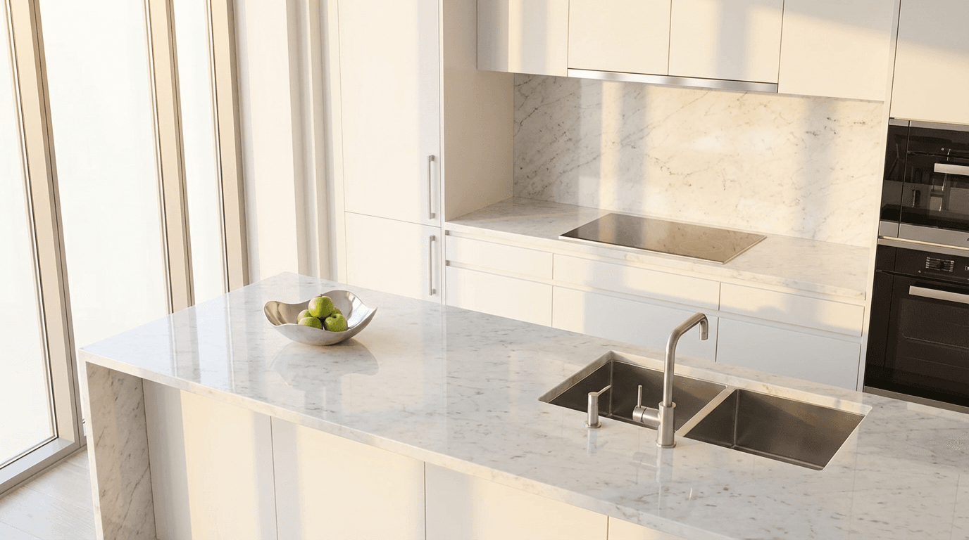 Clean kitchen countertop and cabinets