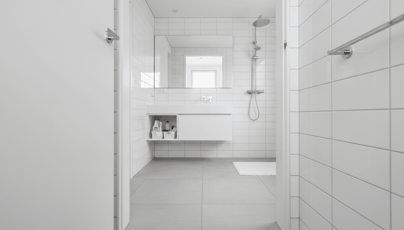 Deep cleaned bathroom with sparkling toilet and shiny shower